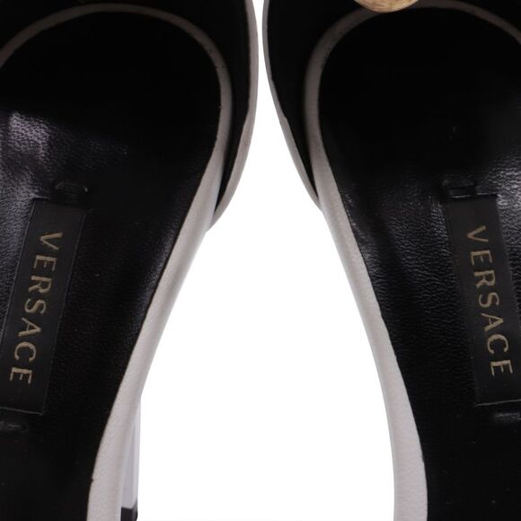 Versace Safety Pin Ankle-Cuff Sandals in White Leather - Picture 9 of 12